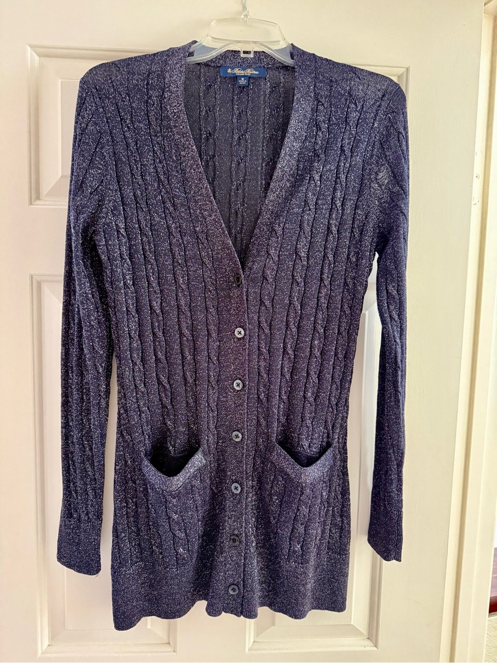 Black and Silver Cable Knit Button-Front Cardigan Sweater